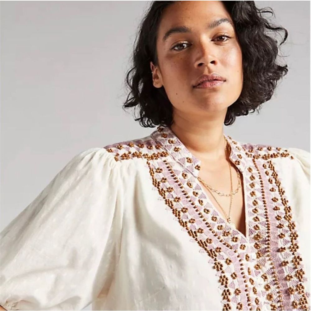 Anthropologie - Forever That Girl Embroidered Peasant Blouse size 2 - Picture 3 of 11